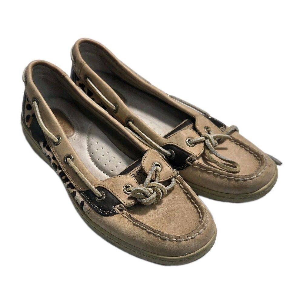 Sperry Top-Sider Angelfish Boat Shoes Womens 7.5M Tan Leopard Print Leather